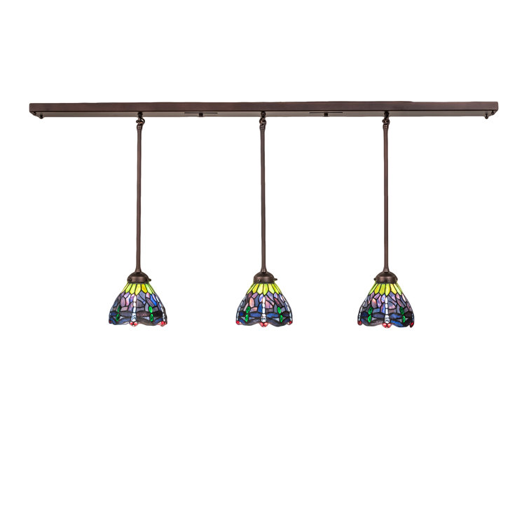 Mahogany Bronze 56" Tiffany Dragonfly 3-Light LED Island Pendant