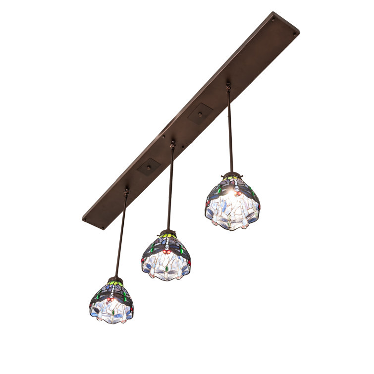 Mahogany Bronze 56" Tiffany Dragonfly 3-Light LED Island Pendant