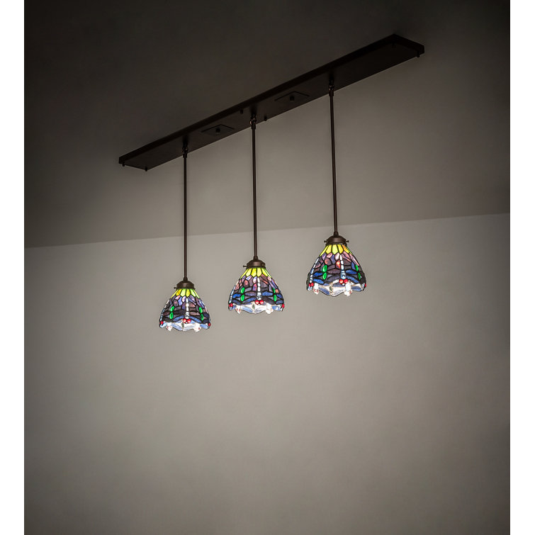 Mahogany Bronze 56" Tiffany Dragonfly 3-Light LED Island Pendant