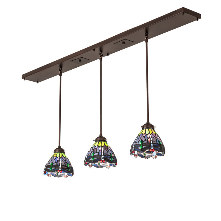 Mahogany Bronze 56" Tiffany Dragonfly 3-Light LED Island Pendant