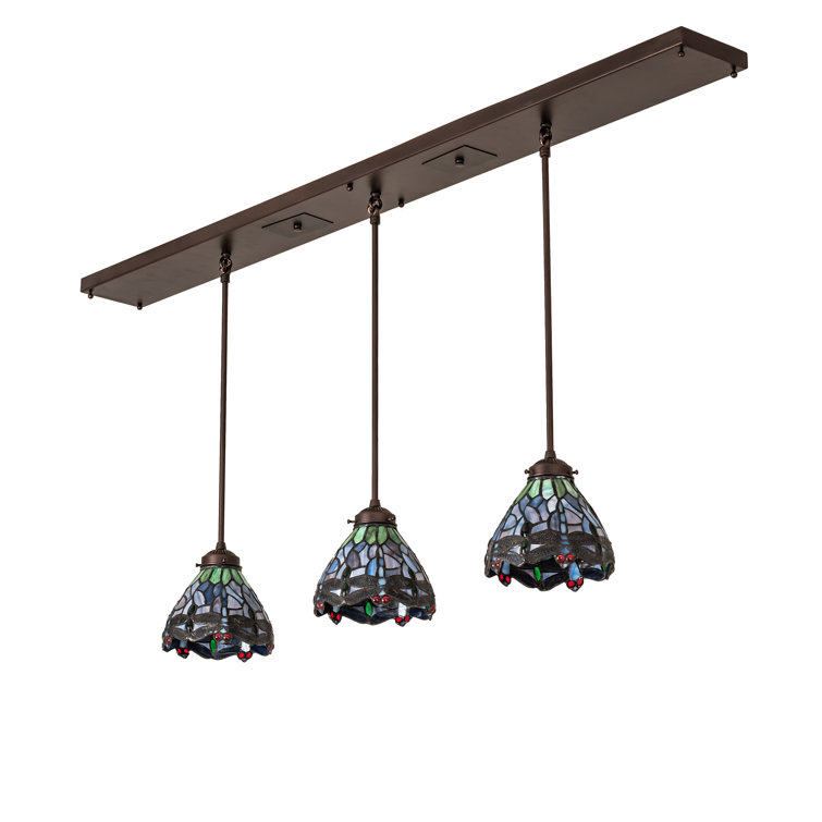 Mahogany Bronze 56" Tiffany Dragonfly 3-Light LED Island Pendant