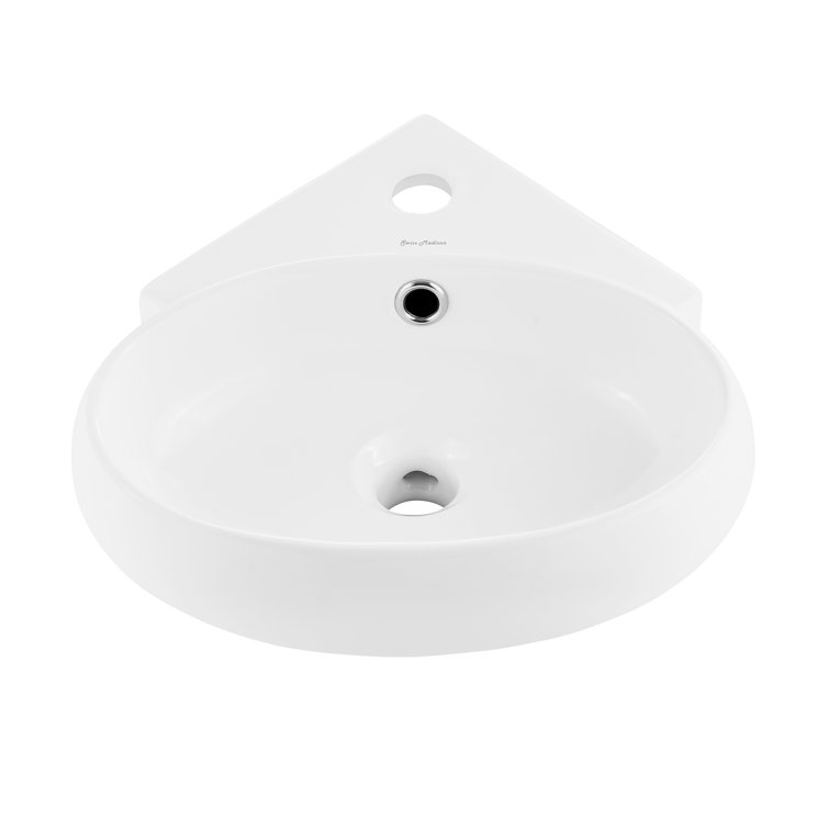 White Ceramic Corner Wall-Mount Vessel Sink