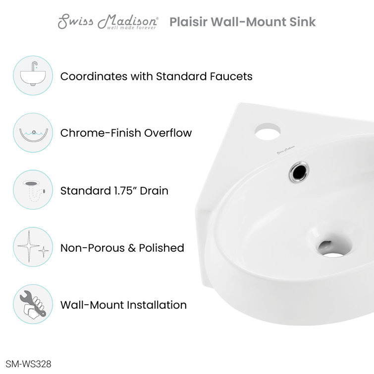 White Ceramic Corner Wall-Mount Vessel Sink