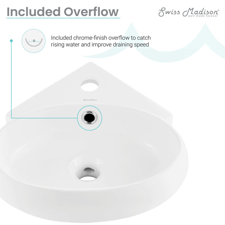 White Ceramic Corner Wall-Mount Vessel Sink