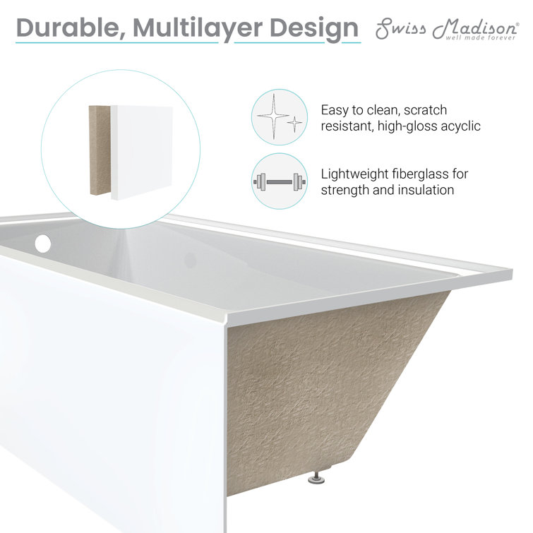 Virage 60" Glossy White Acrylic Alcove Bathtub with Apron