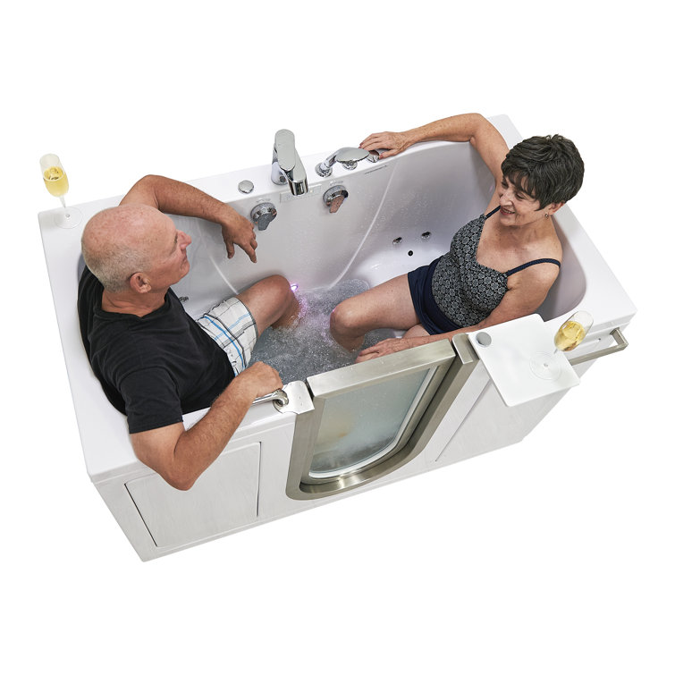 Ella 60" White Acrylic Two Seat Walk-In Bathtub with Hydro Massage