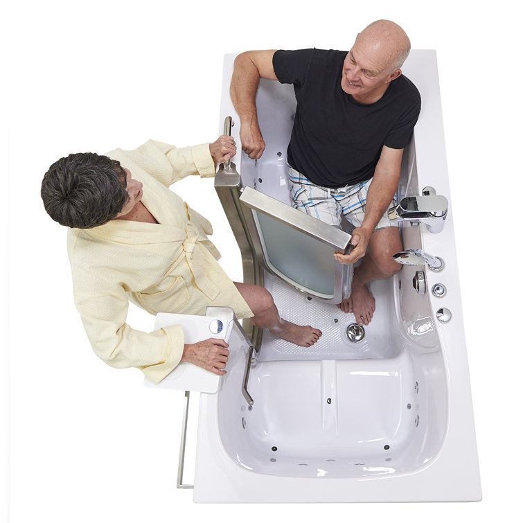 Ella 60" White Acrylic Two Seat Walk-In Bathtub with Hydro Massage