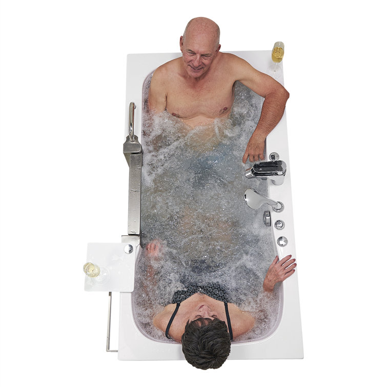Ella 60" White Acrylic Two Seat Walk-In Bathtub with Hydro Massage