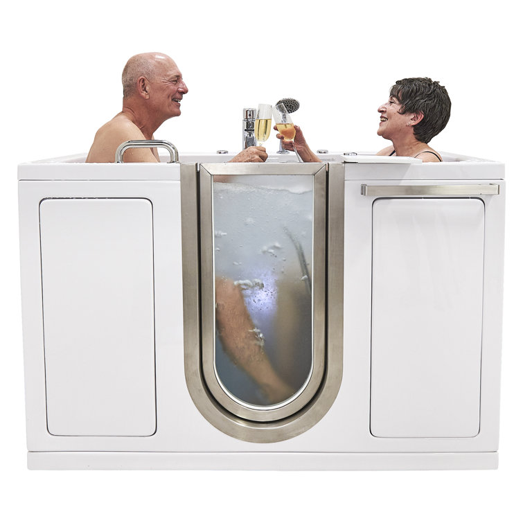 Ella 60" White Acrylic Two Seat Walk-In Bathtub with Hydro Massage