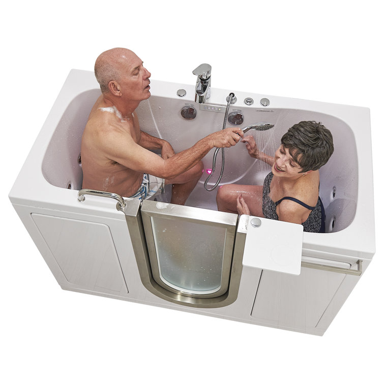 Ella 60" White Acrylic Two Seat Walk-In Bathtub with Hydro Massage