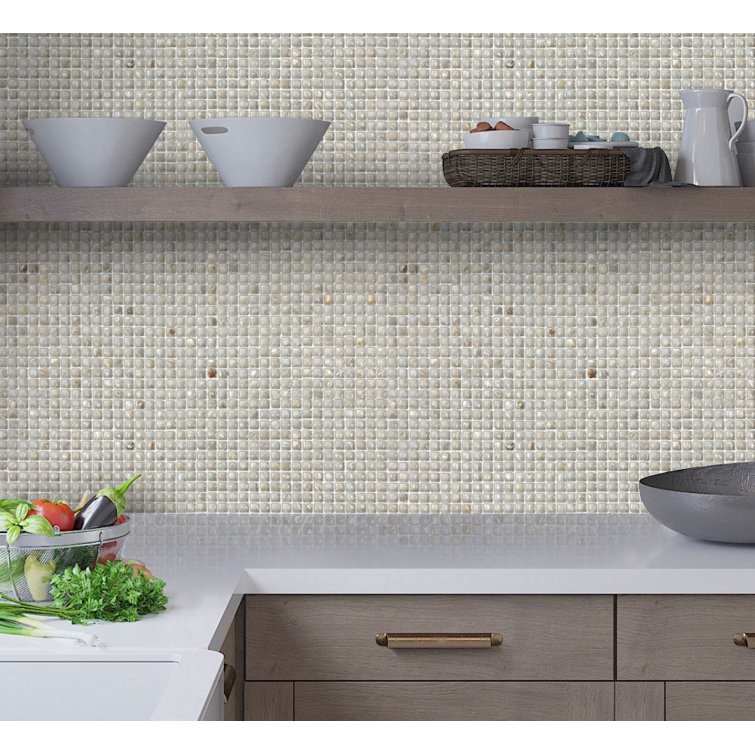 12" x 12" Textured Pearl White Shell Mosaic Tile