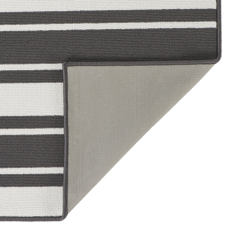 Dark Grey and White Stripe Tufted Runner Rug