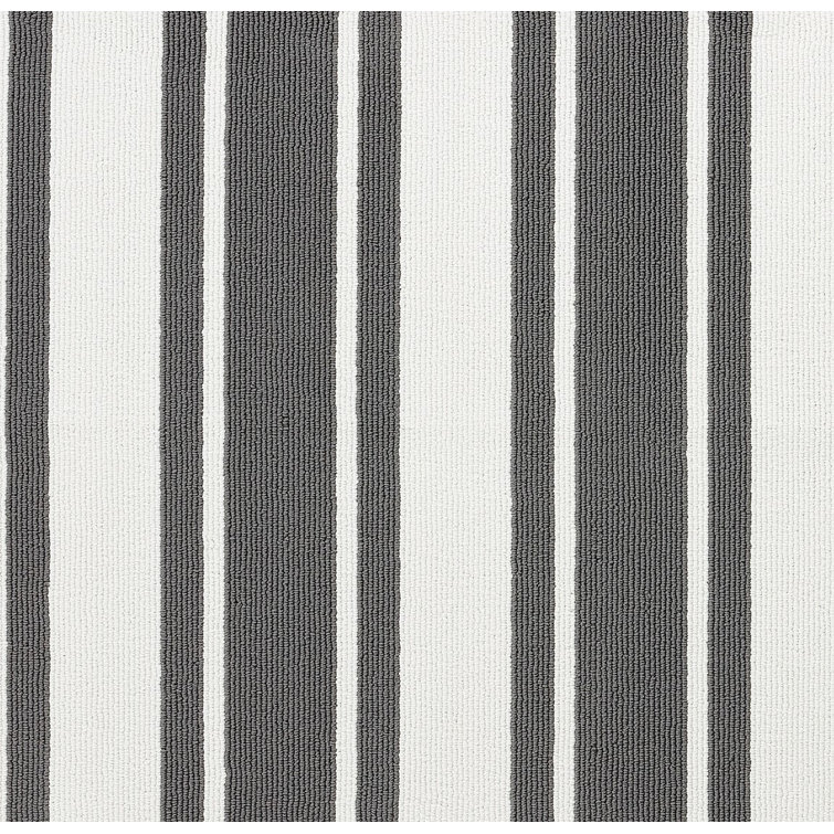 Elegant Dark Grey and White Striped Synthetic Runner Rug
