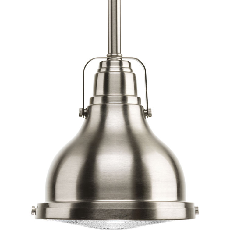 Brushed Nickel LED Pendant with Clear Fresnel Glass Lens