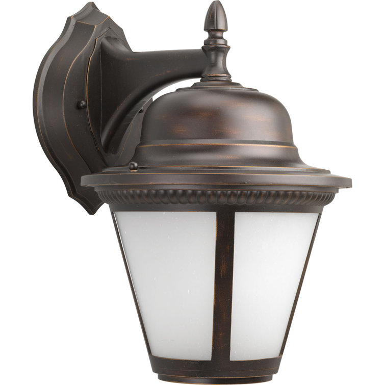 Antique Bronze Dimmable LED Wall Lantern with Etched Shade
