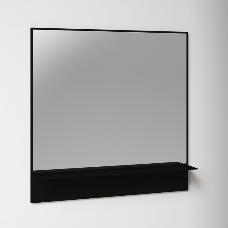 Black Metal Vertical Wall Mirror with Shelf