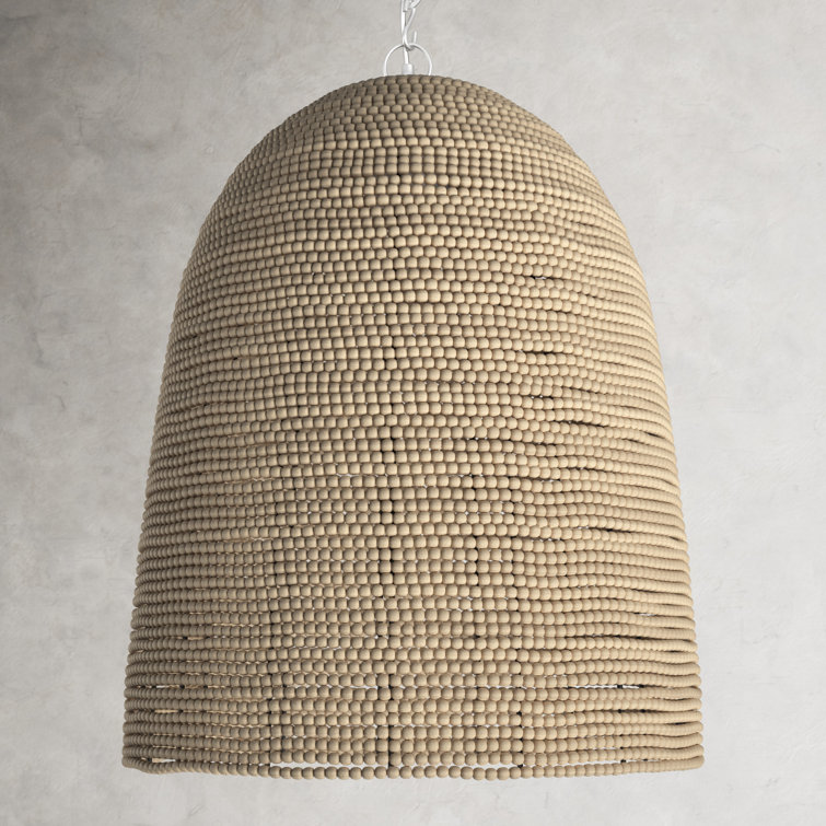 Elysian Off-White Bowl Pendant with Mango Wood Beads and E26 Bulb