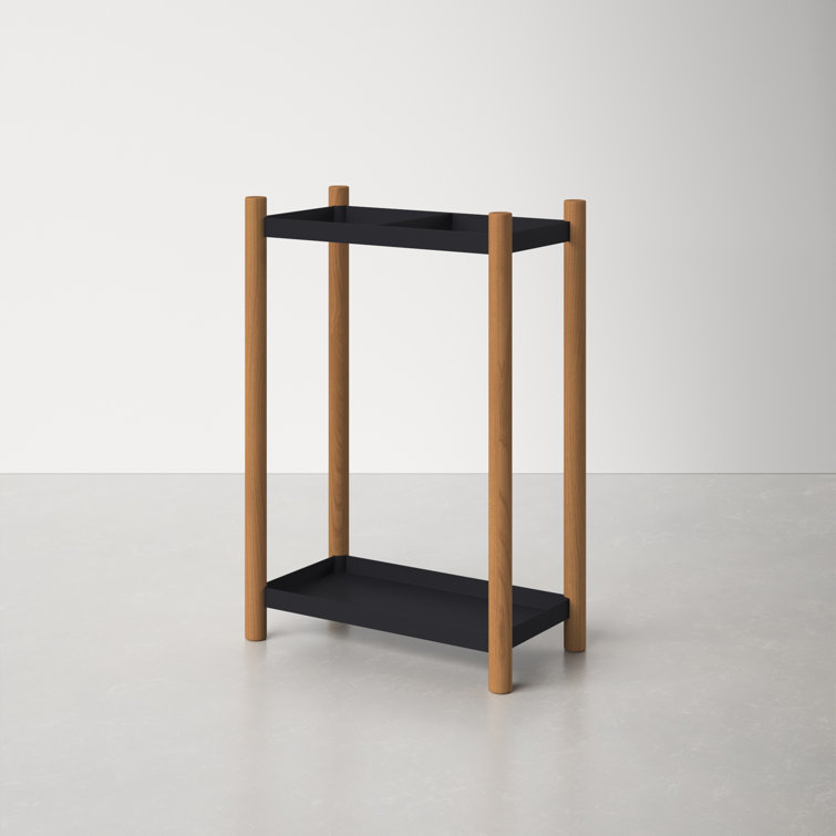 Black and Wood Space-Saving Umbrella Stand