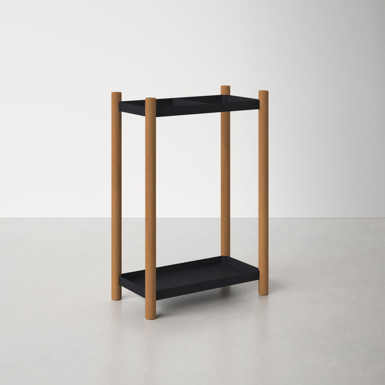 Black and Wood Space-Saving Umbrella Stand