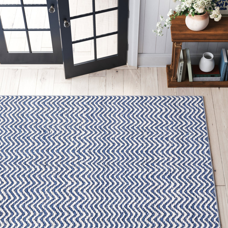 Handmade Blue and White Wool Tufted Rectangular Rug 8' x 10'