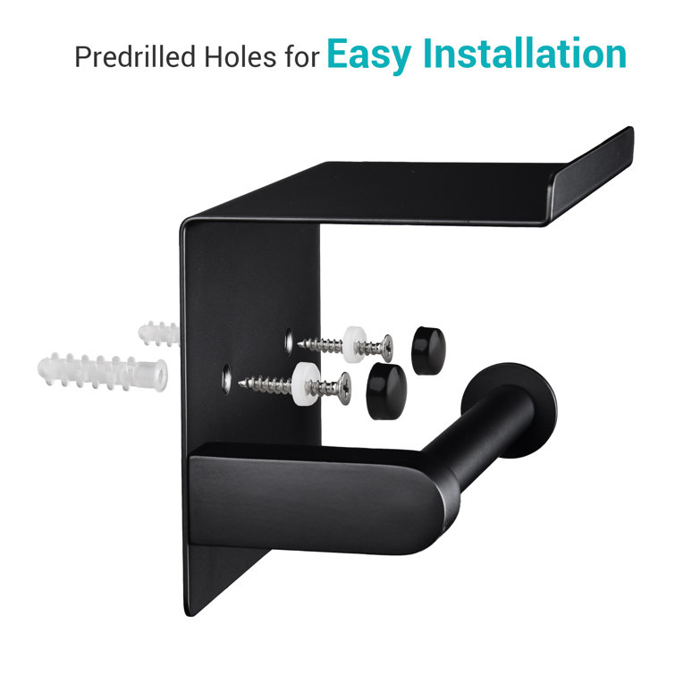 Matte Black Stainless Steel Wall Mounted Toilet Paper Holder with Shelf