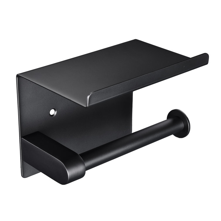Matte Black Stainless Steel Wall Mounted Toilet Paper Holder with Shelf
