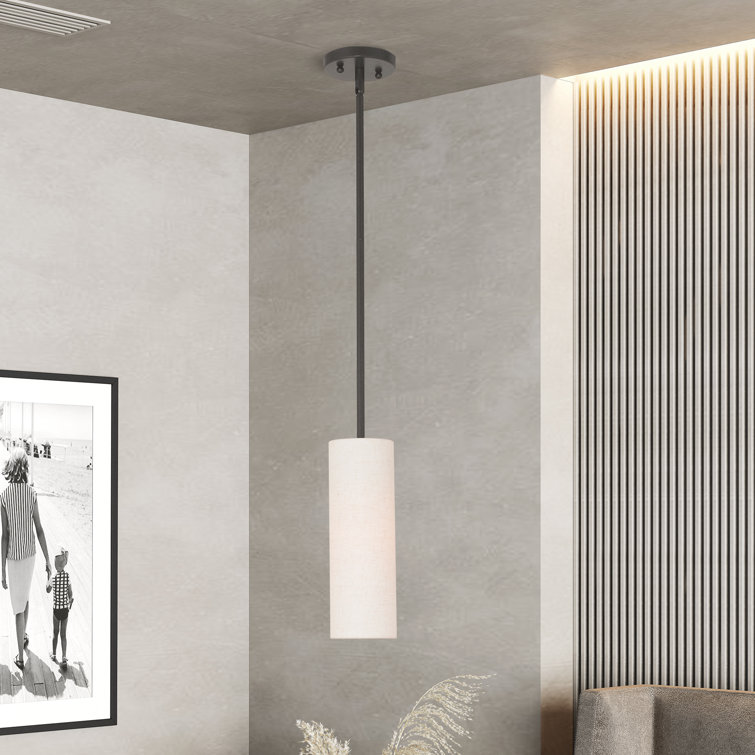 English Bronze Adjustable Single Pendant Light with Oatmeal Shade