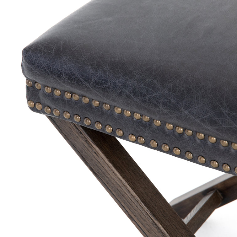 Durango Black Leather 20'' Modern Ottoman with Brass Nailheads