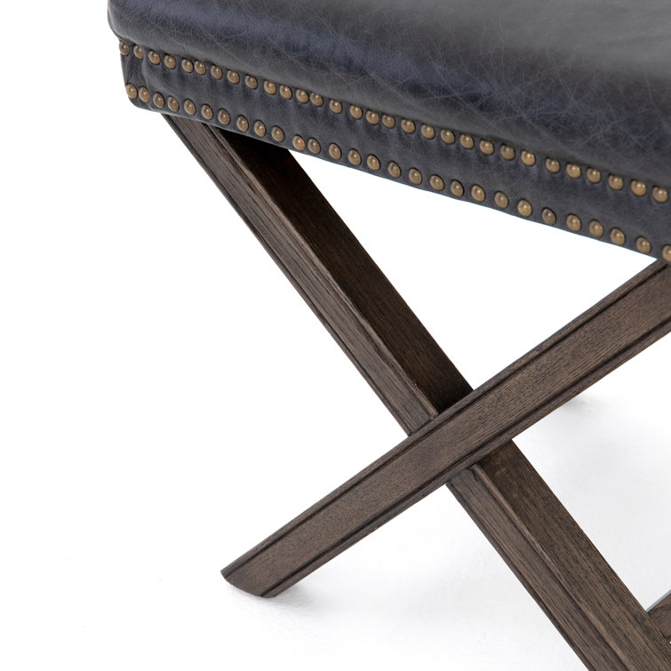 Durango Black Leather 20'' Modern Ottoman with Brass Nailheads