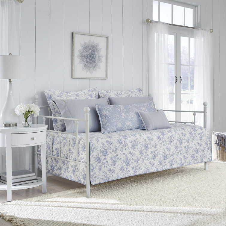 Blue Floral Cotton Reversible Daybed Cover Set