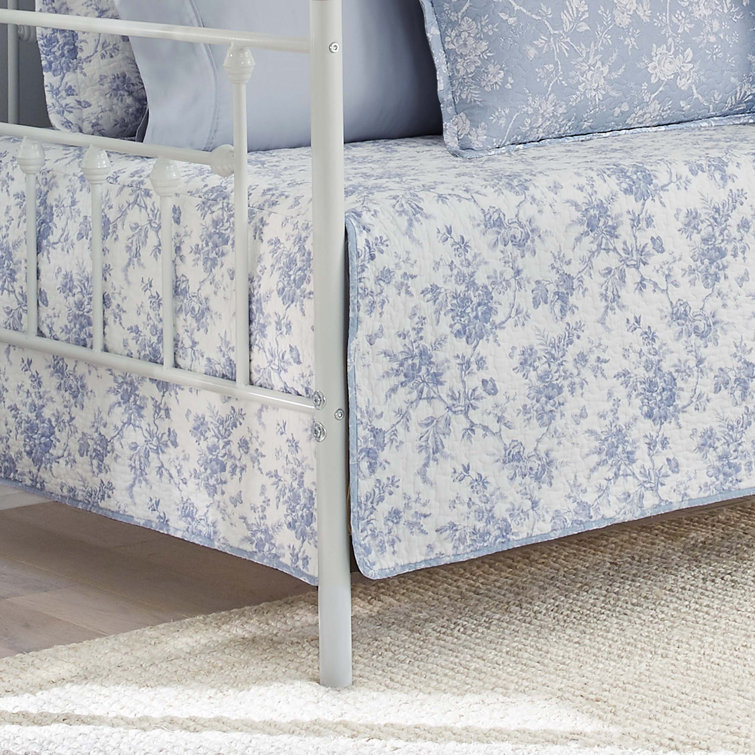 Blue Floral Cotton Reversible Daybed Cover Set
