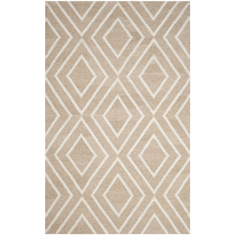 Beige/Ivory Flat Woven Handmade Wool Viscose Rug, 5' x 8'
