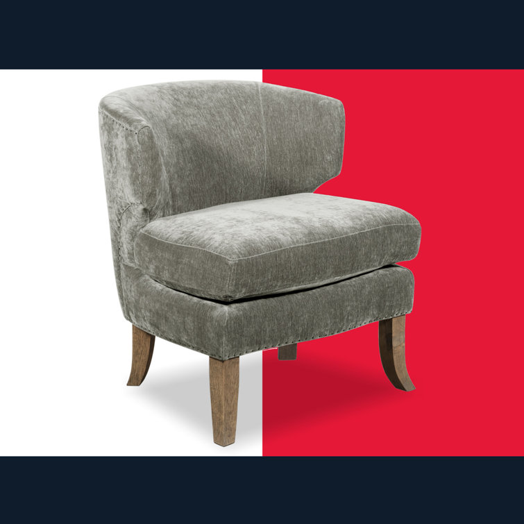 Smoke Gray Velvet Barrel Accent Chair with Manufactured Wood Legs