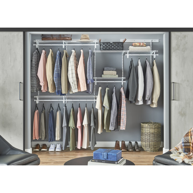 White Adjustable Wire Closet Organizer System with Shelves and Rods