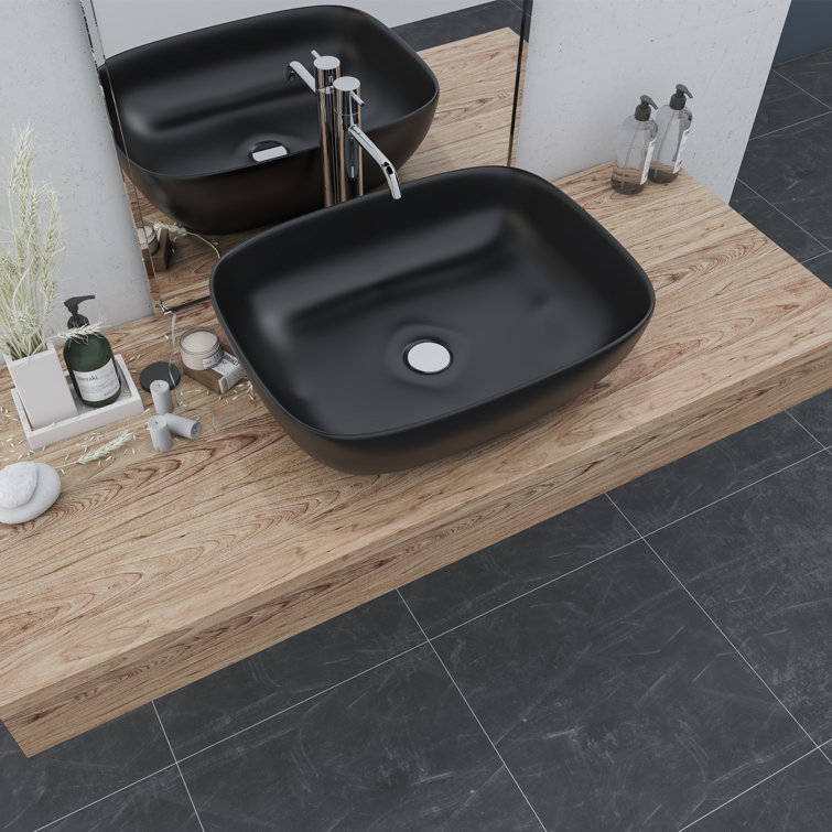 Altair 20'' Black Ceramic Oval Bathroom Vessel Sink