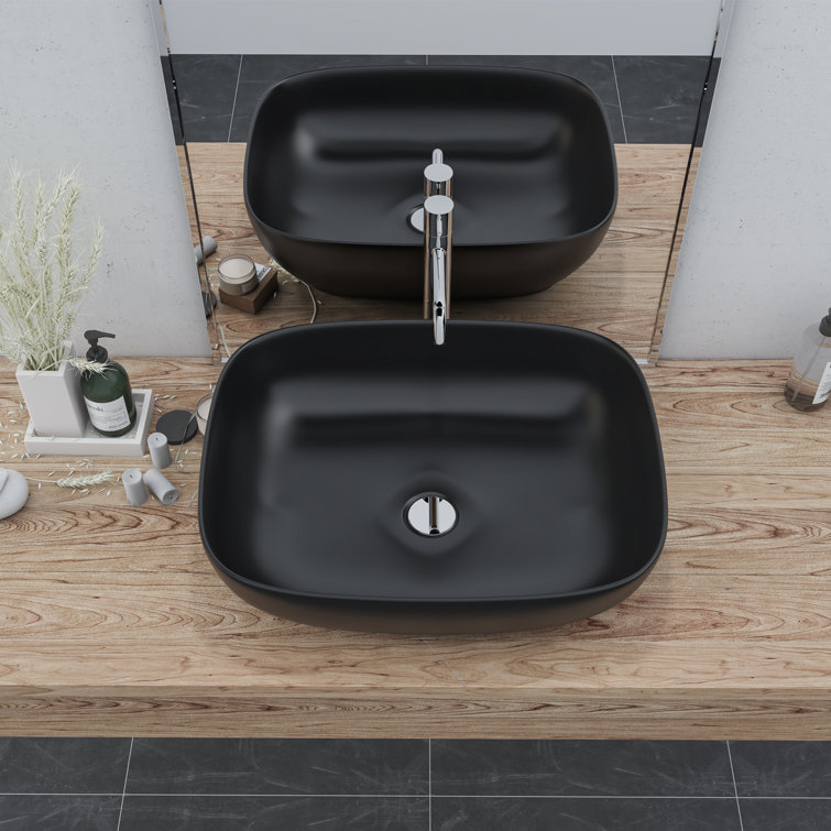 Altair 20'' Black Ceramic Oval Bathroom Vessel Sink