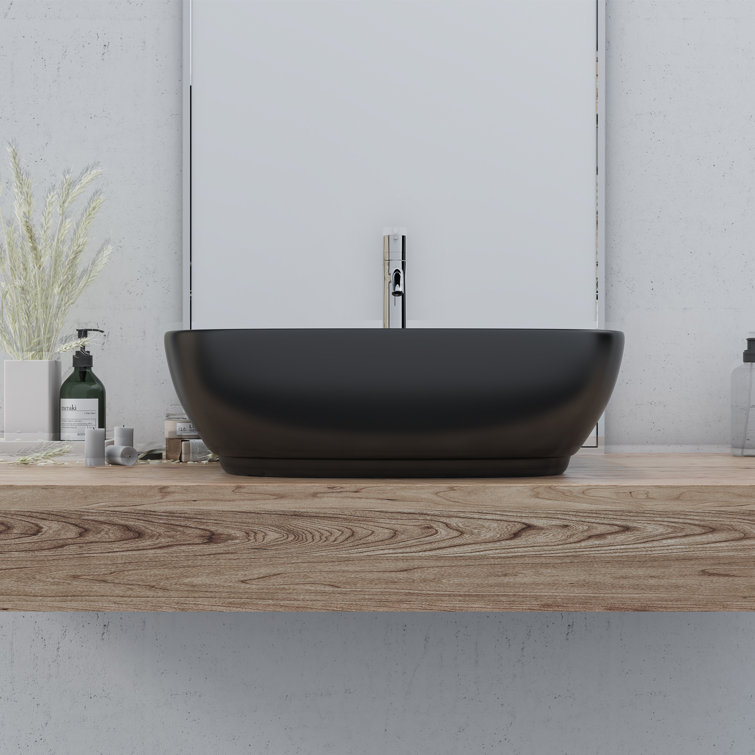 Altair 20'' Black Ceramic Oval Bathroom Vessel Sink