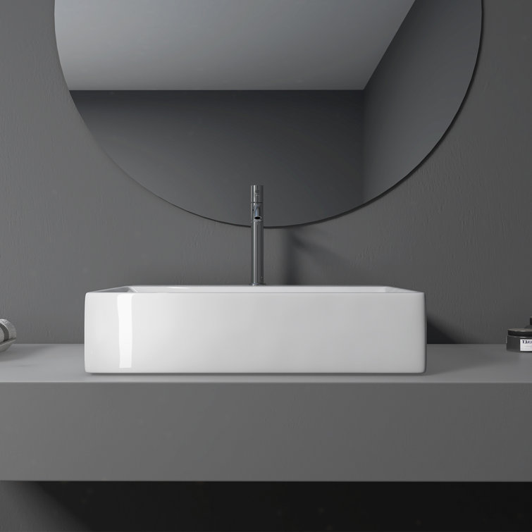 Altair 24'' White Ceramic Rectangular Bathroom Sink with Overflow