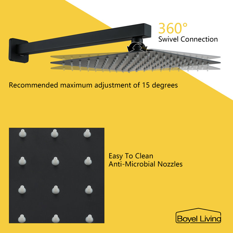 Matte Black Dual Square Rain Shower System with Handheld
