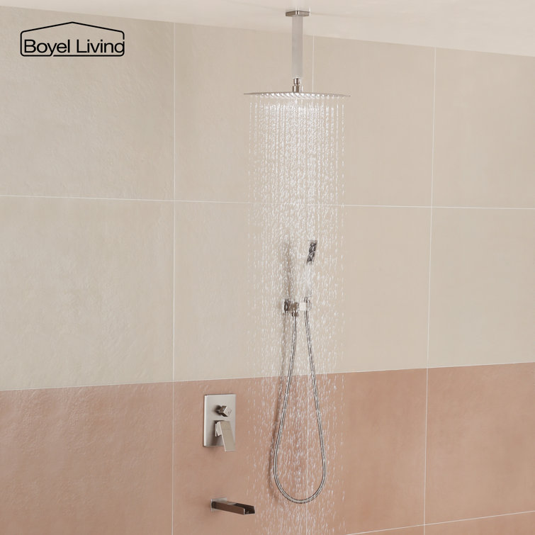 Brushed Nickel 10-Inch Ceiling Mount Rain Shower System with Handheld