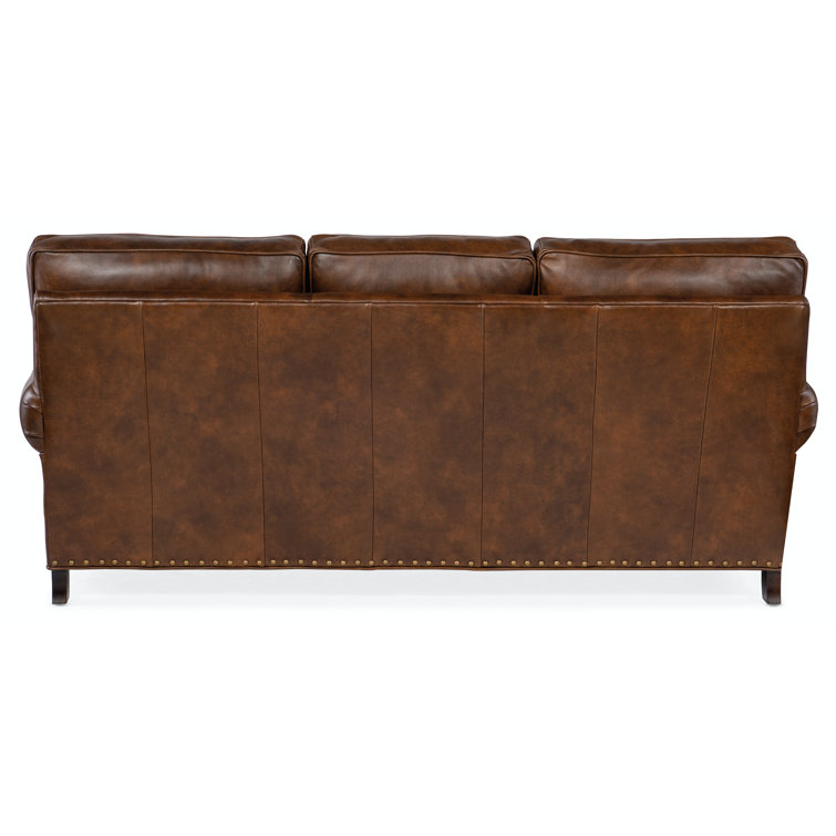 Sable Brown Genuine Leather Sofa with Nailhead Trim and Pillow Back
