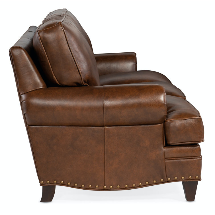 Sable Brown Genuine Leather Sofa with Nailhead Trim and Pillow Back