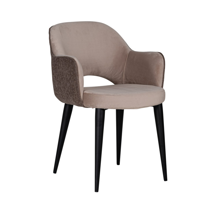 Khaki Velvet Upholstered Arm Chair with Black Legs