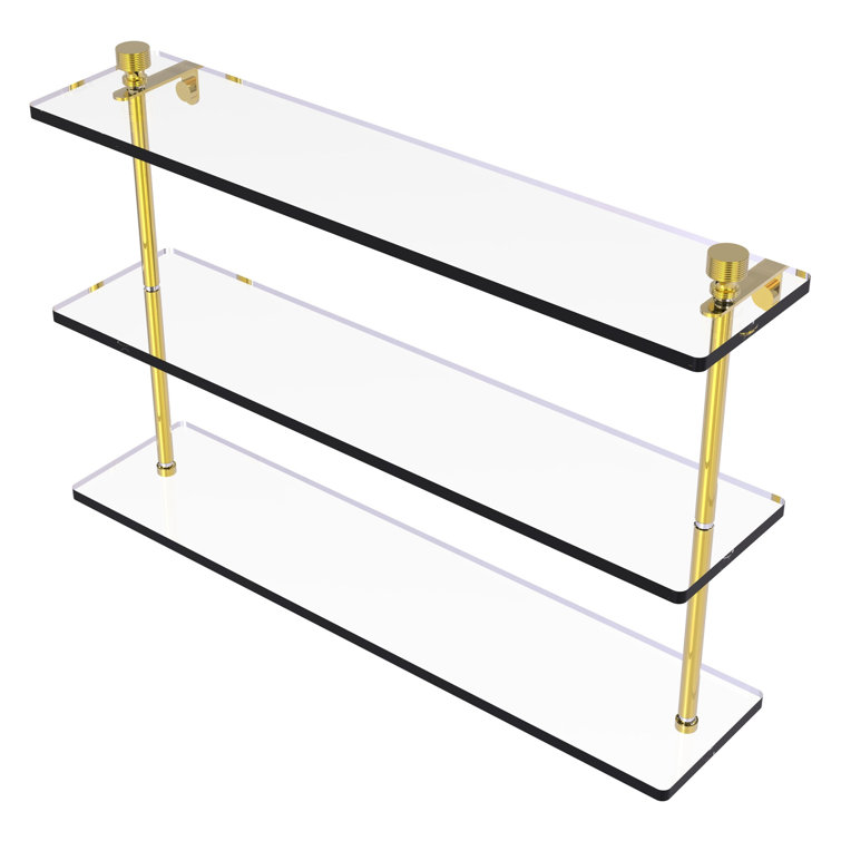 22" Polished Brass and Glass Triple Tiered Wall Shelf