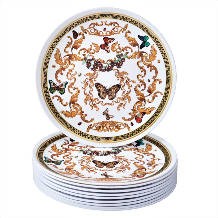 White and Gold Butterfly Garden Plastic Dinner Plates, 10.25" Set of 10