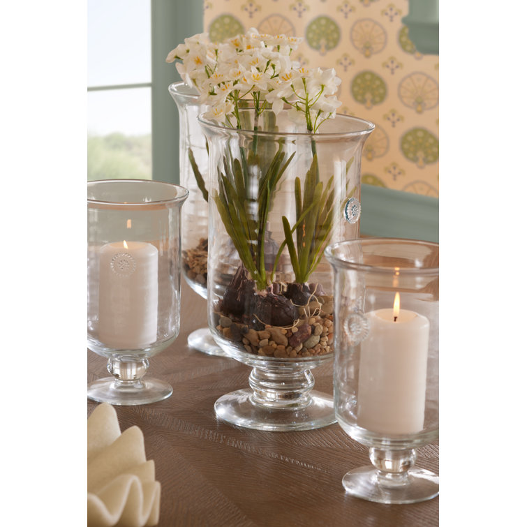 Classic Medallion Glass Hurricane Vase 15.75" Sparkle Decor