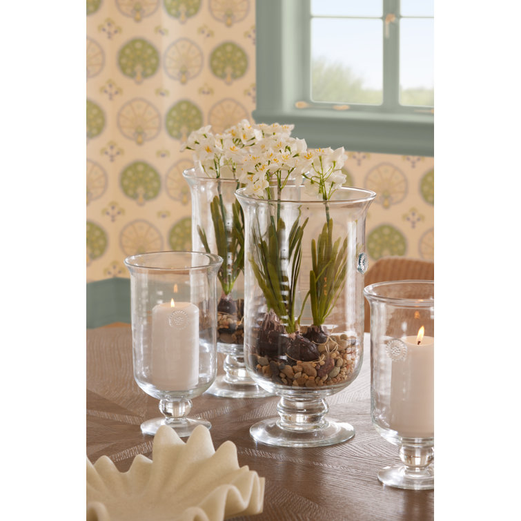 Classic Medallion Glass Hurricane Vase 15.75" Sparkle Decor