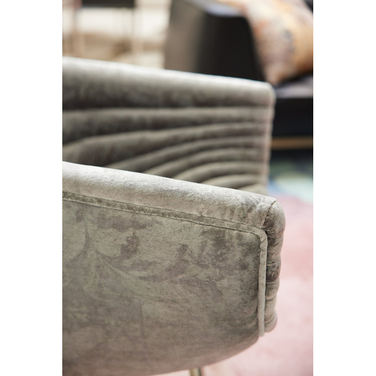 Contemporary Gray Velvet Barrel Accent Chair with Metal Legs
