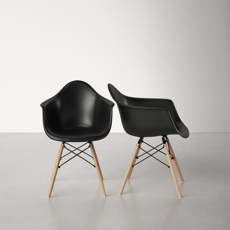 Black and Natural Mid-Century Modern Arm Chair Set