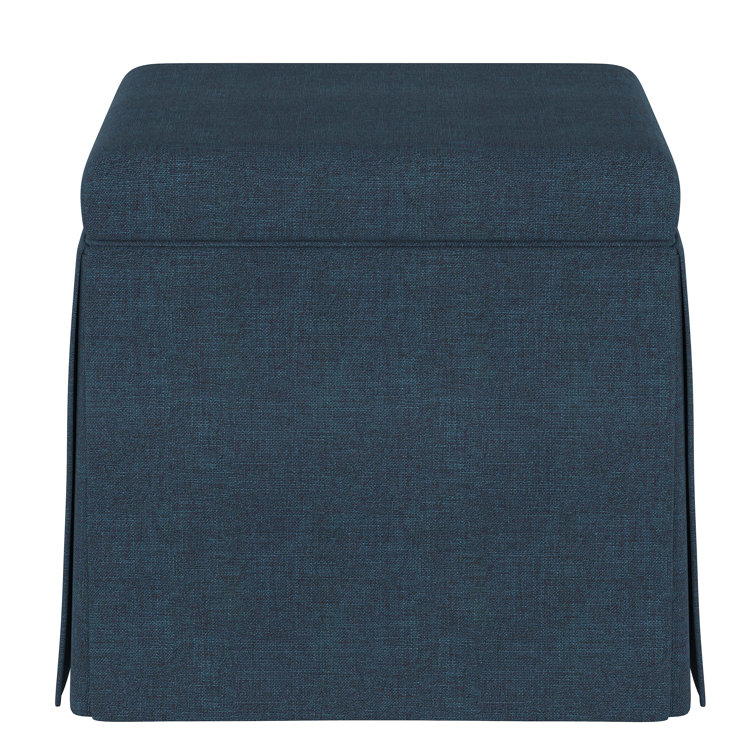 Navy Blue Square Upholstered Storage Ottoman with Skirt